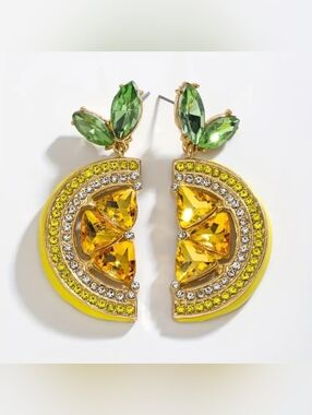 🆕️ Green and Yellow Crystal Lemon Drop Earrings - Women Jewelry NWOT